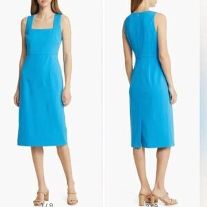 New! BOSS Domeja Square Neck Sheath Dress in Brilliant Blue, US size 10